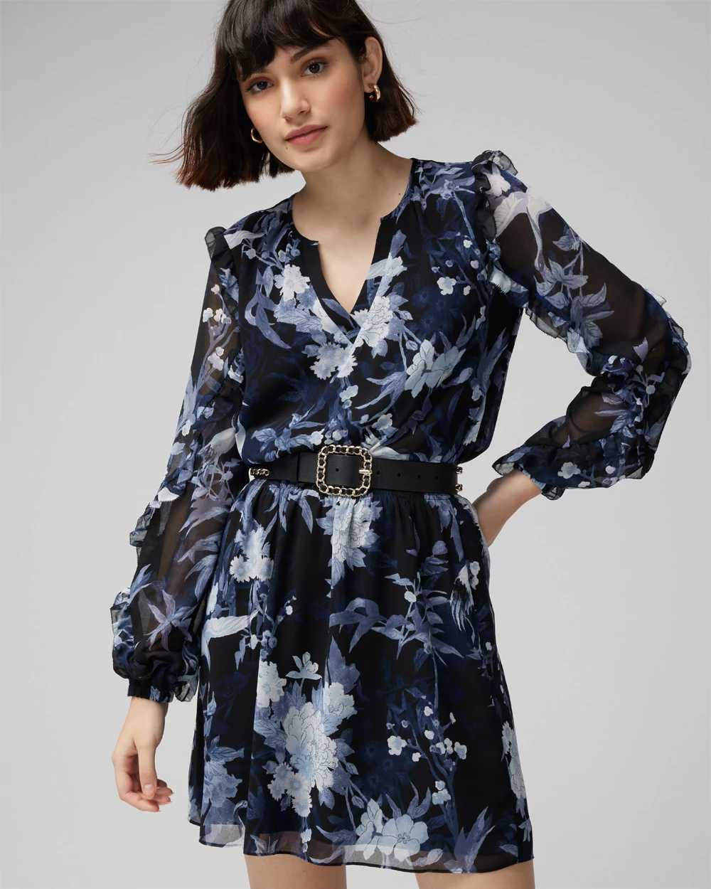 Long Sleeve Ruffle Dress White House Black Market
